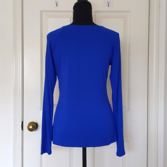 The Limited Rayon/Spandex electric blue long sleeve top with gold buttons. - Picture 2 of 4
